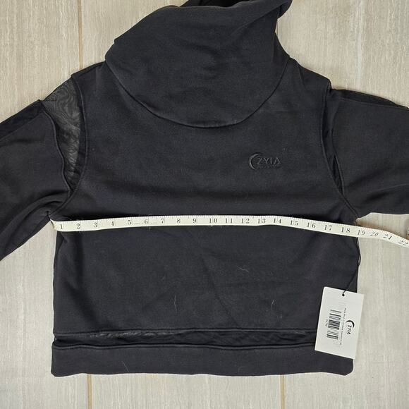 NWT ZYIA ACTIVE Women's Cropped 847 Black Mesh Cowl Neck Sweatshirt Size - Picture 5 of 12